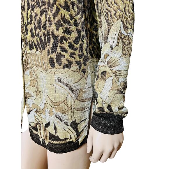Vintage XXist Animal Print Cardigan Sweater Size S Long Sleeves Shell Buttons - Picture 12 of 16